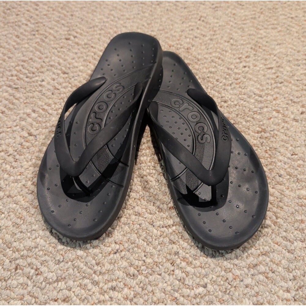 Crocs Unisex Flip Flops Mens 7 Womens 9 Black Basic Summer Beach Thong